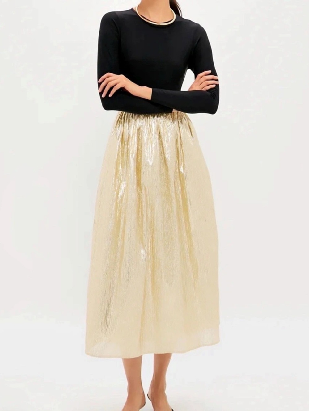 Tuckernuck Hyacinth House Schuyler Gold Plissé Black Maxi Dress NWT